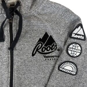 Roots Vancouver Canada Full Zip Hoodie Salt Pepper Grey Marl Patch Sleeve Womens